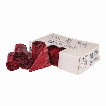 Integrated Bagging Systems 10 gal Trash Bags, 24 in x 23 in, Super Plus-Duty, 1.3 mil, Red, 250 PK WSL2423R